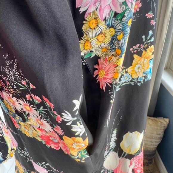 NWT No. 21 Black w Bright Floral 100% Silk Long Sleeved Mini Dress - Picture 8 of 13